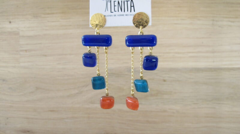 Boucles d'oreilles Managua · Or · bleu intense, turquoise, corail