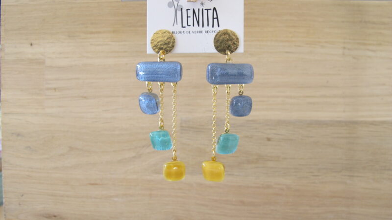 Boucles d'oreilles Managua · Or · parme, vert pré, jaune moutarde