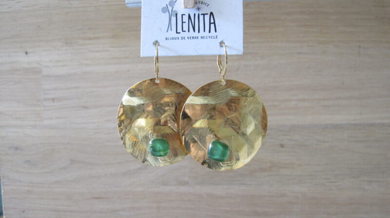 Boucles d'oreilles Fleur · Or · Vert anglais