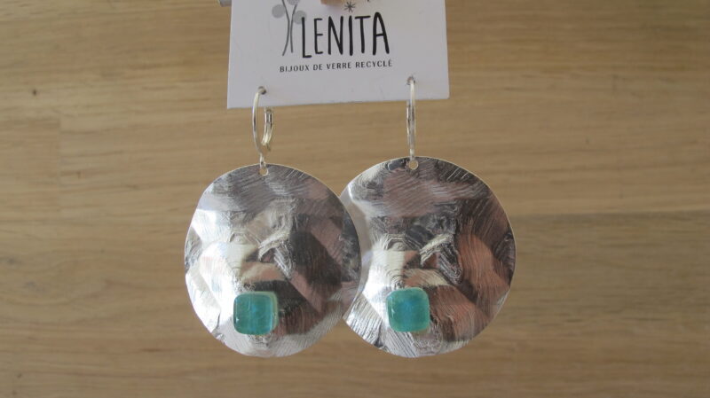 Boucles d'oreilles Fleur · Argent · Vert pré