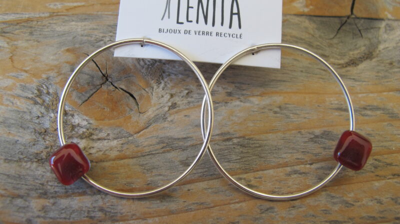 Boucles d'oreilles Alice · Argent · Rouge vermillon