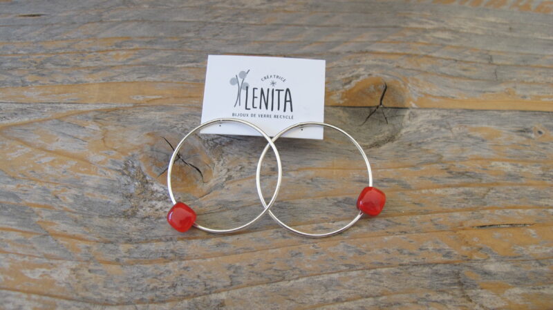 Boucles d'oreilles Alice · Argent · Rouge coquelicot
