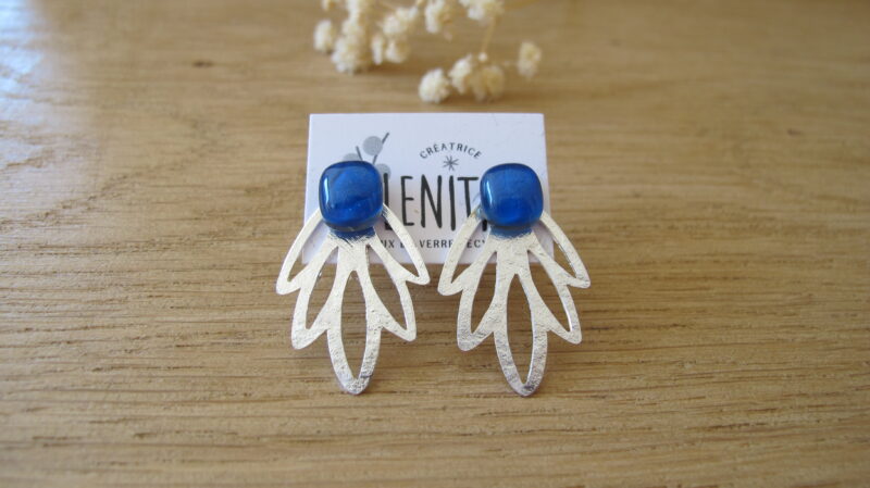 Boucles d'oreilles Alma · Argent · Bleu canard