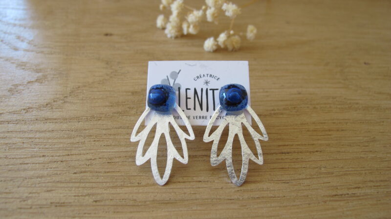 Boucles d'oreilles Alma · Argent · Bleu bulle
